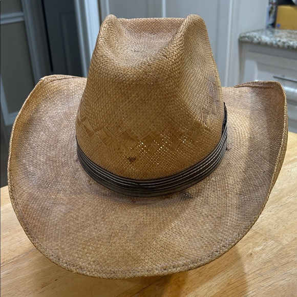 Tan Straw Cowboy Hat and leather interior band- rustic look by design - Picture 3 of 16